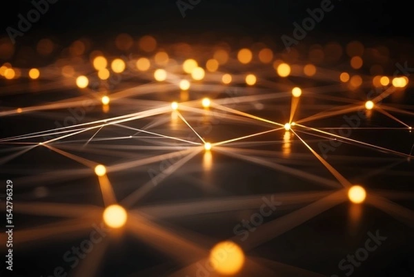 Fototapeta Abstract network connection with glowing nodes and lines for digital technology