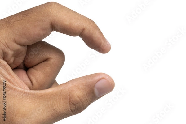 Fototapeta male hand holding something isolated on white background. use for placing a product. transparent png