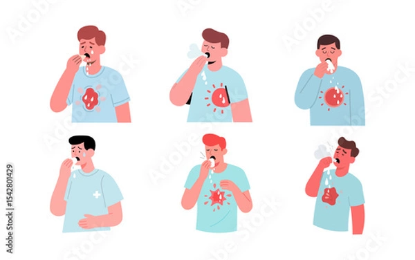 Obraz Flat Vector Illustration of Pneumonia Signs and Symptoms on White Background