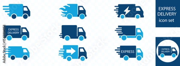 Fototapeta Express delivery icon se . Express delivery trucks icons. Fast shipping truck. Free delivery 24 hours. Logistic trucking sign. Vector illustration
