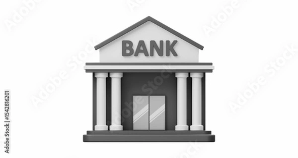 Obraz 3D rendered bank building in gray and white with columns.
