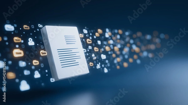 Fototapeta Digital Document Flow: A conceptual representation of a digital document traversing through a network, symbolizing data transfer and information exchange.