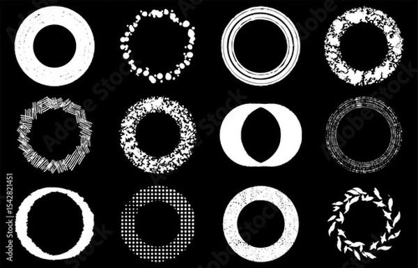 Fototapeta White Brush Circular Frame Set (Japanese Design Material)