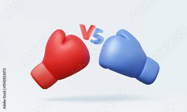 Obraz Red VS Blue boxing gloves icon concept. rival boxer sport fight on pastel background. strength fist attack Game match combative activity Fitness exercise for protect. 3D vector rendering illustration.