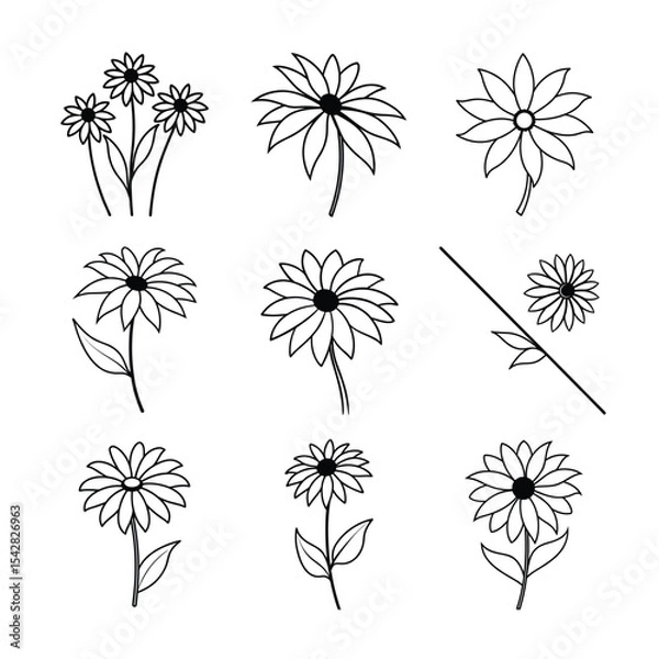 Obraz Black Eyed Susan Line Art Vector Set Collection