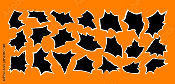 Fototapeta Halloween text frames. Vector black ripped edge paper balloons. Cutout bat shape creepy text bubbles. Scary speech bubbles. Haloween comic boom distressed photo frame set. Spooky punk torn textbox bg
