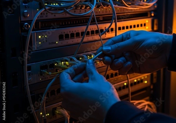 Fototapeta Fixing Server Connectivity A Technician Solving Internet Issues