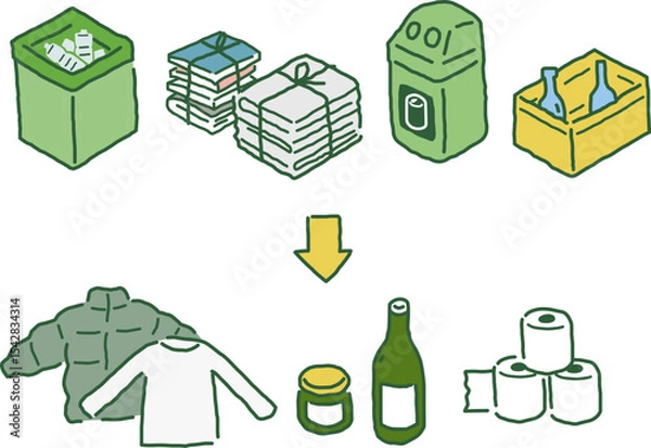 Obraz リサイクルのためのゴミの分別　ベクターイラスト