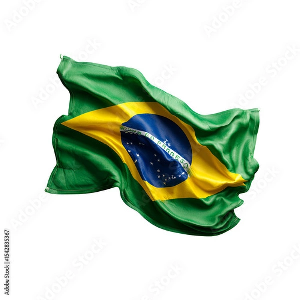 Obraz Brazilian Flag Flowing Dynamically Black Background,