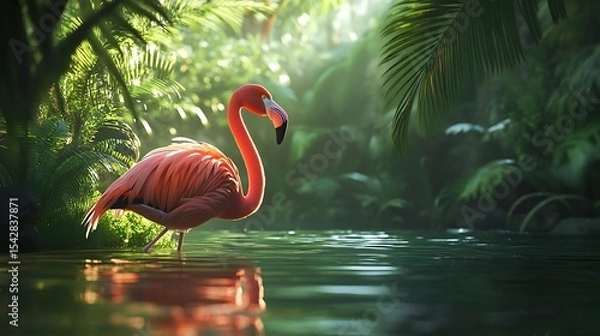 Obraz Flamingo framed by ocean and clear sky high resolution picture