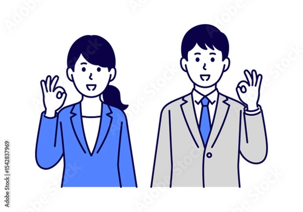 Fototapeta OKサインをするスーツ姿の男女