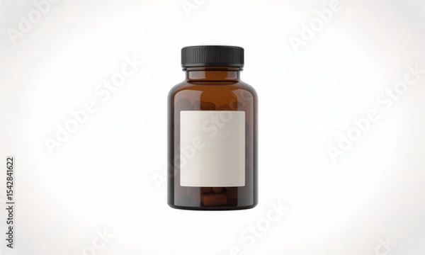 Fototapeta Amber Pill Bottle Mockup with Blank Label on White Background Close Up