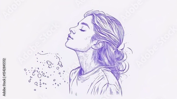 Fototapeta Woman enjoying peace and tranquility in sketch form.