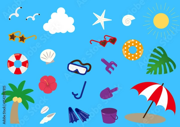 Fototapeta ビーチのアイテム素材セット