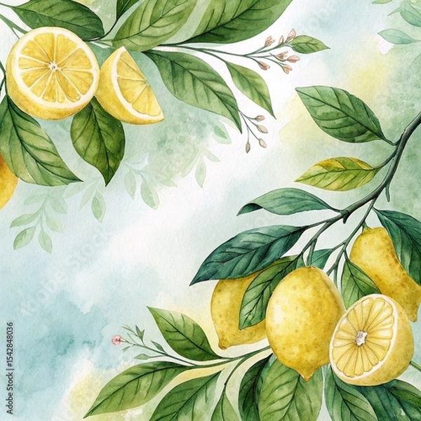 Fototapeta lemon tree branch with leaves