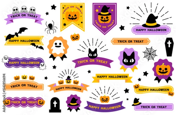 Obraz ハロウィンフレームベクターイラストセット ハッピーハロウィン トリックオアトリート