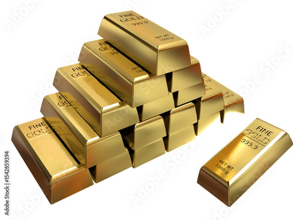 Fototapeta golden gold bars isolated for background - 3d rendering