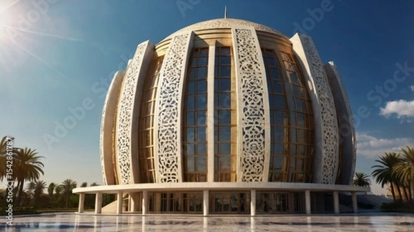 Fototapeta Modern Islamic architecture building, sunny day.