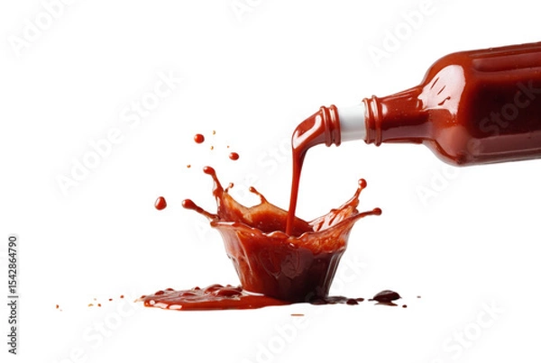 Obraz Ketchup bottle pouring Ketchup sauce from glass bottle onto fries