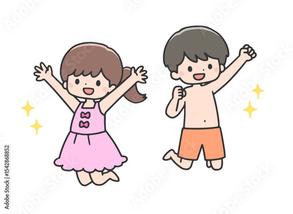 Obraz ジャンプする水着姿の子どもたち