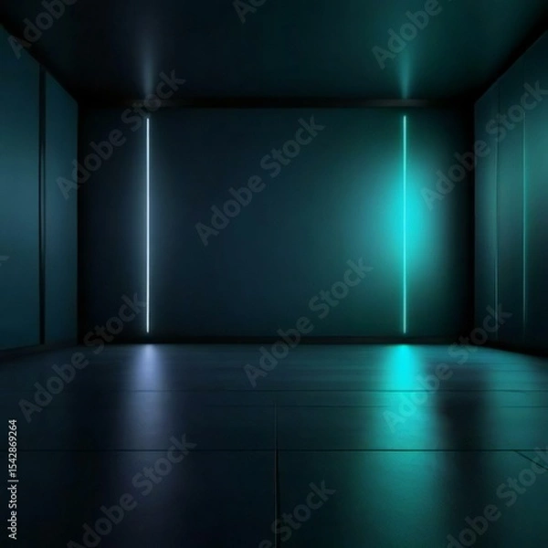 Fototapeta empty room with blue wall and spotlights