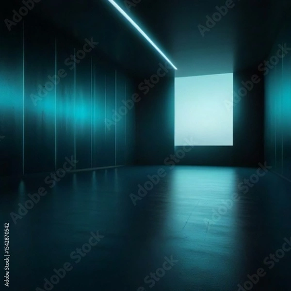 Fototapeta empty room with blue wall and spotlights