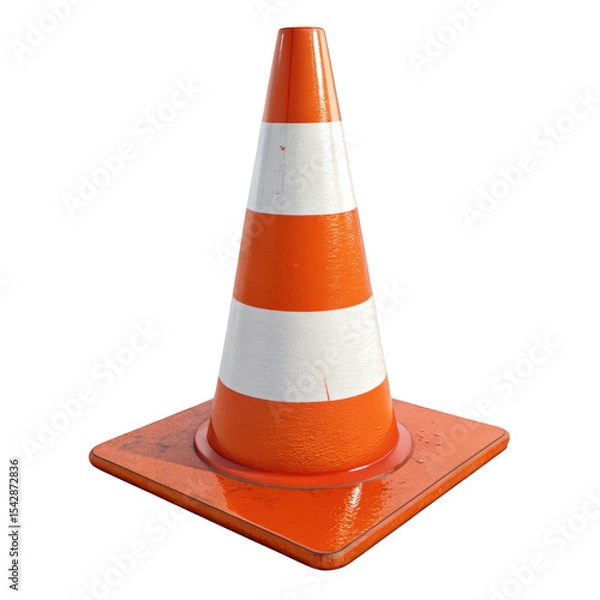 Fototapeta An orange and white traffic cone is isolated on transparent background