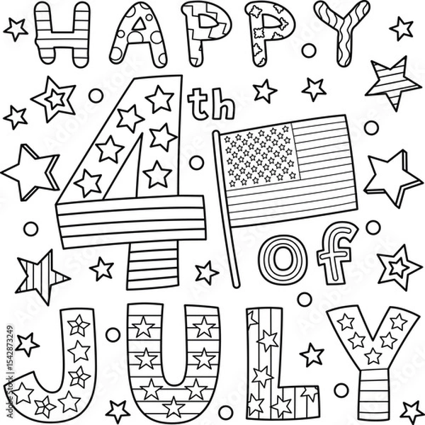 Fototapeta Happy 4th of July Coloring Page for Kids – USA Independence Day Activity Sheet