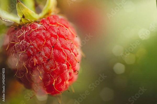 Fototapeta Juicy raspberry in the rays of the sun