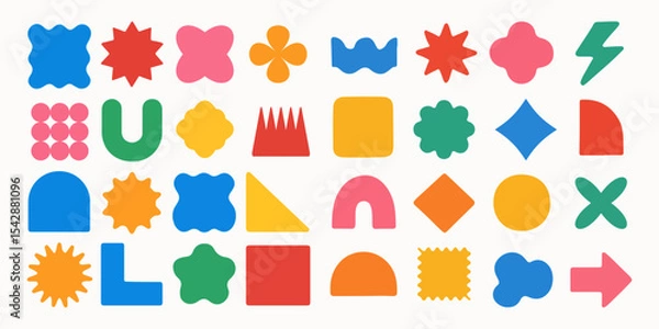 Obraz Set color figure pencil. Hand-drawn crayon design elements: round, square, and triangular shapes in a fun, kid-friendly style with ample copy space. 