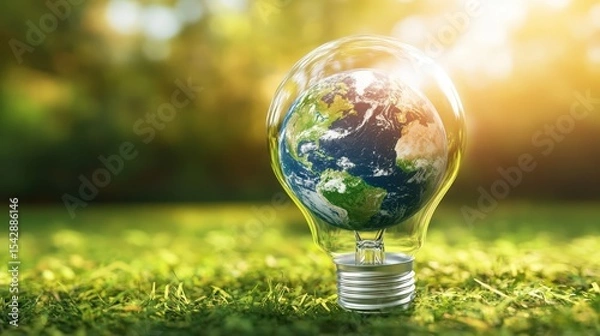 Obraz Eco Friendly Light Bulb with Earth Inside Showcasing Sustainability and Environmental Conservation
