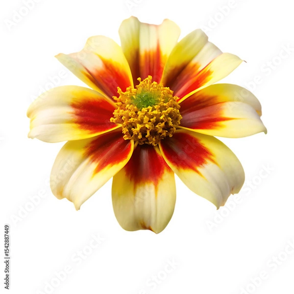 Fototapeta Single Meskel Flower with Cream Yellow Petals and Reddish Orange Stripes Isolated on Black Background A I G E N E R A T E D isolated on a transparent background