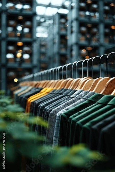 Fototapeta Rows of clothes on hangers in a modern store