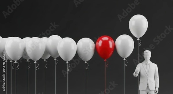 Obraz Man with Balloons Standing Out Among the Crowd