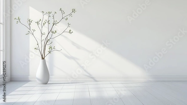 Obraz Minimalist Interior Design with Bright Natural Light and Elegant White Vase with Tree Branches