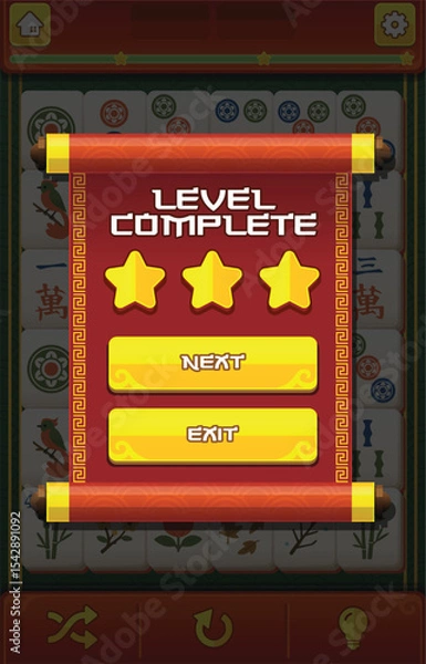 Fototapeta Mahjong game assets pack level complete window