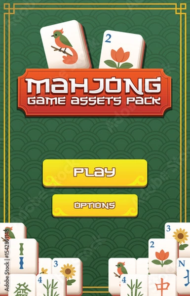 Fototapeta Mahjong game assets pack menu screen
