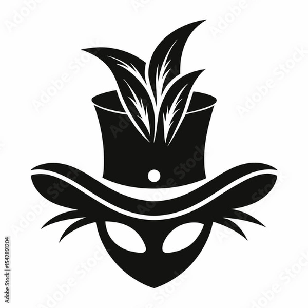 Obraz masquerade hat silhouette vector black on white background