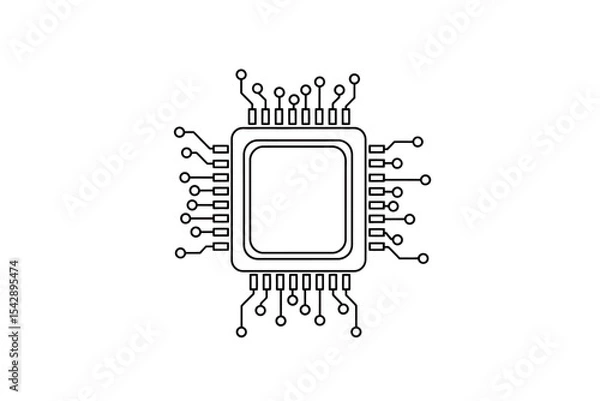 Fototapeta Circuit Board Chip Icon Microprocessor in Minimalist Style