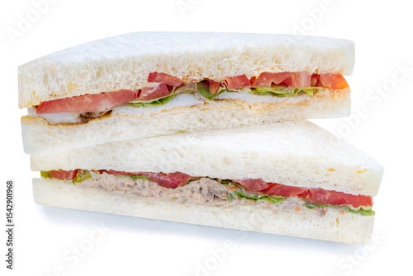 Obraz Sandwich with fresh vegetables and creamy salad dressing  isolete on white background with clipping path .