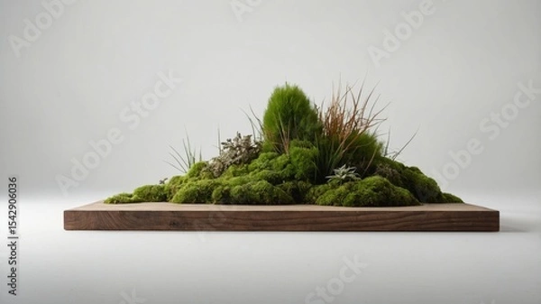 Obraz A miniature landscape arrangement on a wooden base.