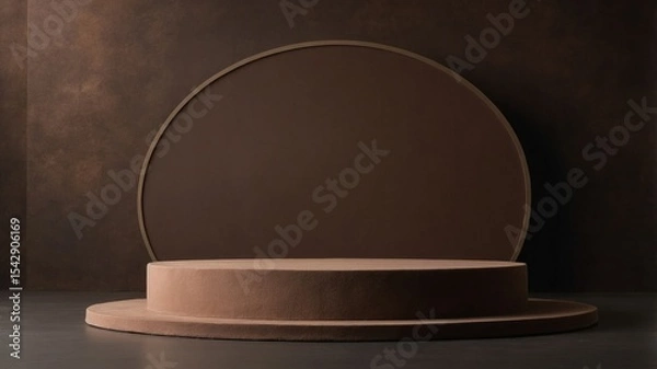 Obraz Brown circular display podium with a backdrop.