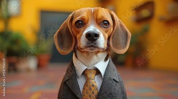 Obraz Beagle dog wearing a suit and tie.