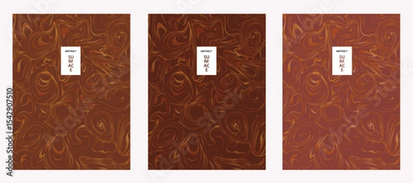 Obraz Set of luxury patterns with swirls, bright brown abstract liquid dynamic gradient waves background. Fluid marble texture for notebook, banner or poster. Modern cover design with copy space for text.