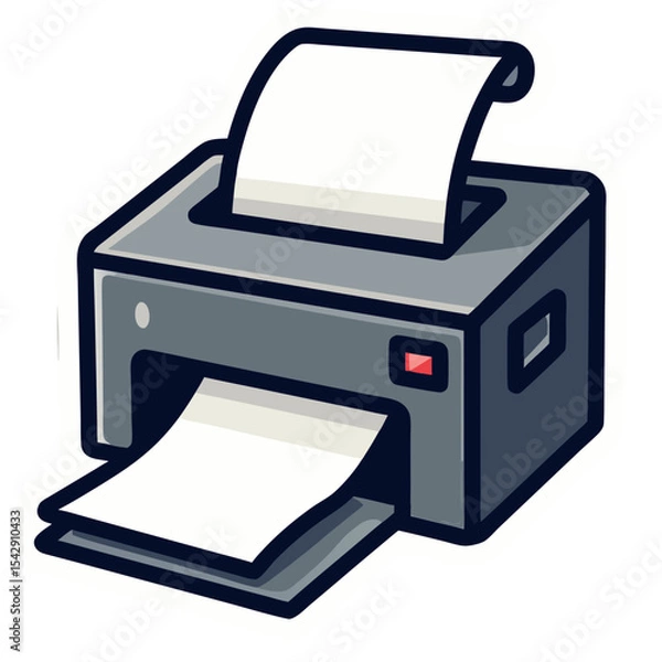 Fototapeta Vector illustration of a cartoon printer printing paper, isolated on black background