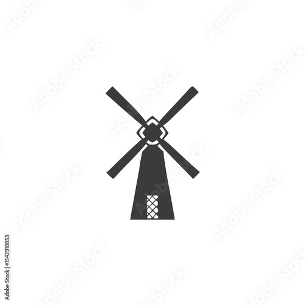 Fototapeta Windmill Icon Classic Four Blade Windmill in Minimal Style Vector Silhouette Flat Icon Design