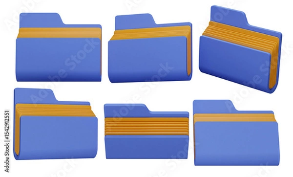 Fototapeta Blue Folder Collection Showing Various Views with Divider Sections on Transparent Background 3D Render Illustration