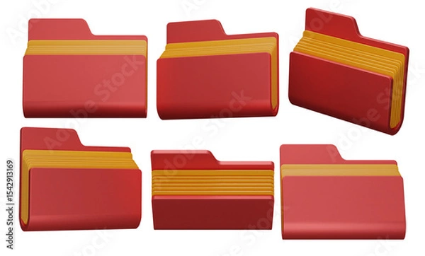 Fototapeta Red Office Folder Set with Neat File Sections in Multiple Angles on Transparent Background 3D Render Illustration