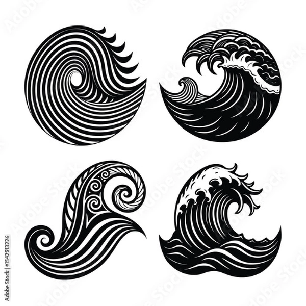 Obraz A tribal wave pattern set silhouette white background