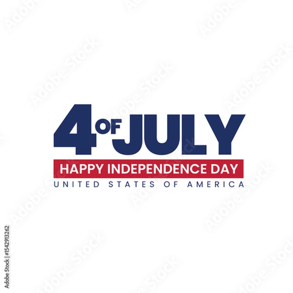 Fototapeta Fourth of July text typography, Happy Independence Day of America Greetings Poster and Background Design isolated on white.
